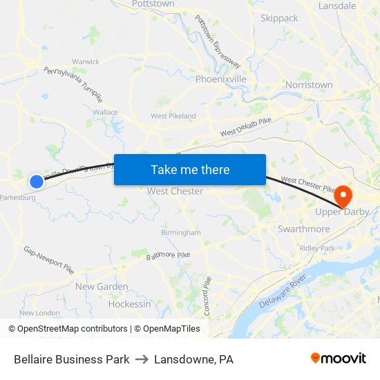 Bellaire Business Park to Lansdowne, PA map