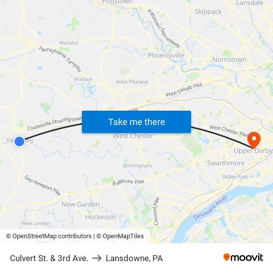 Culvert St. & 3rd Ave. to Lansdowne, PA map