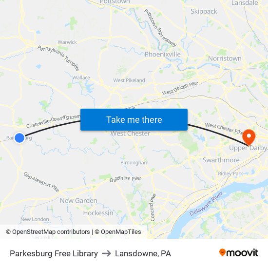 Parkesburg Free Library to Lansdowne, PA map