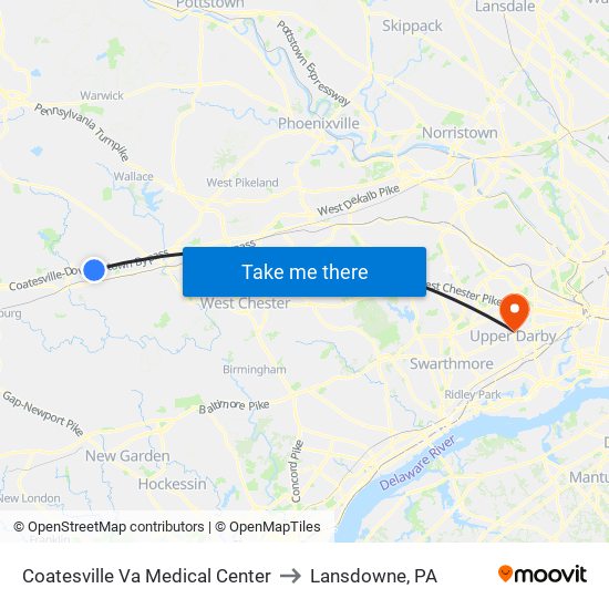 Coatesville Va Medical Center to Lansdowne, PA map