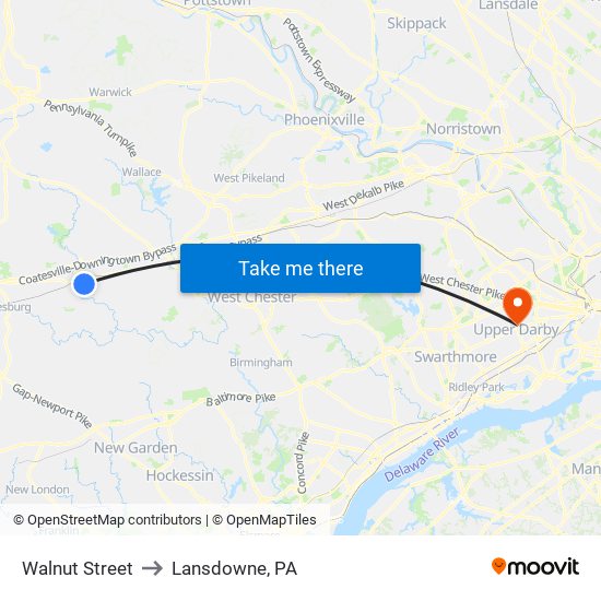 Walnut Street to Lansdowne, PA map