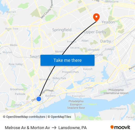 Melrose Av & Morton Av to Lansdowne, PA map