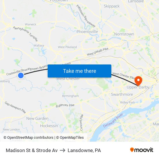 Madison St & Strode Av to Lansdowne, PA map