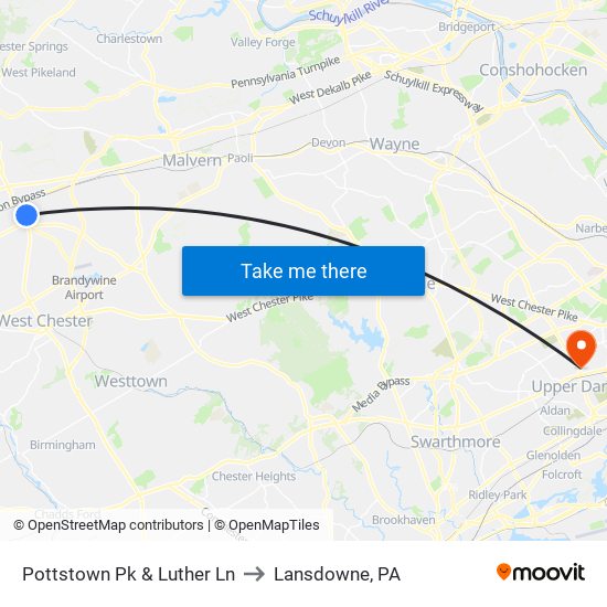 Pottstown Pk & Luther Ln to Lansdowne, PA map