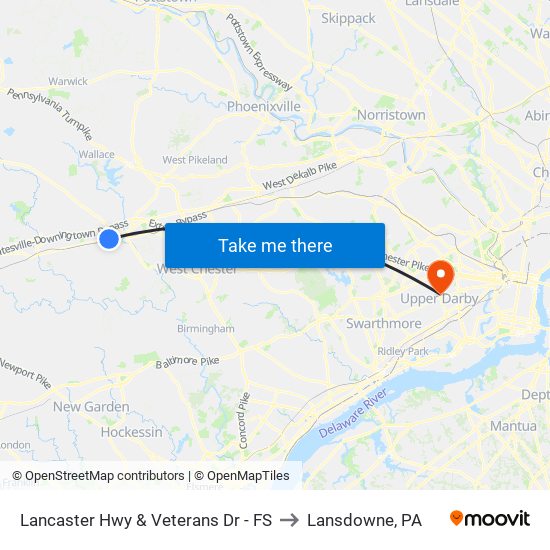 Lancaster Hwy & Veterans Dr - FS to Lansdowne, PA map
