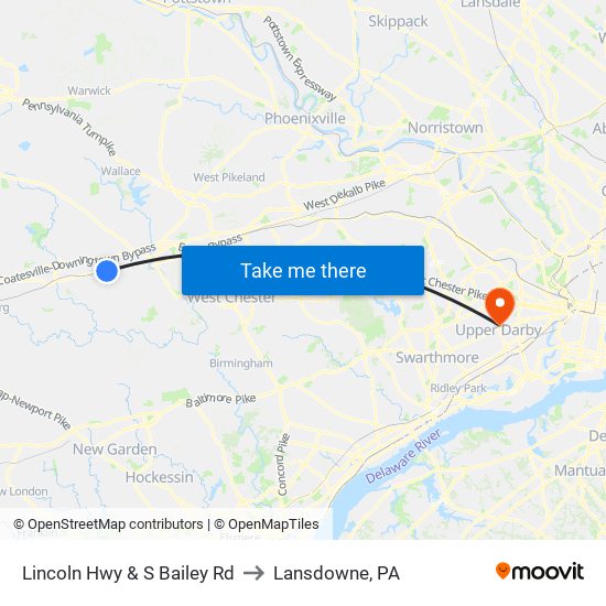 Lincoln Hwy & S Bailey Rd to Lansdowne, PA map