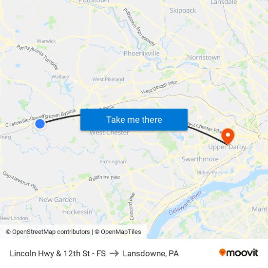 Lincoln Hwy & 12th St - FS to Lansdowne, PA map