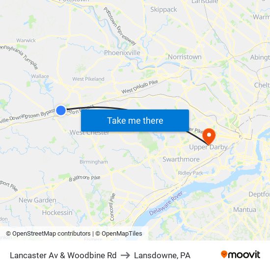 Lancaster Av & Woodbine Rd to Lansdowne, PA map