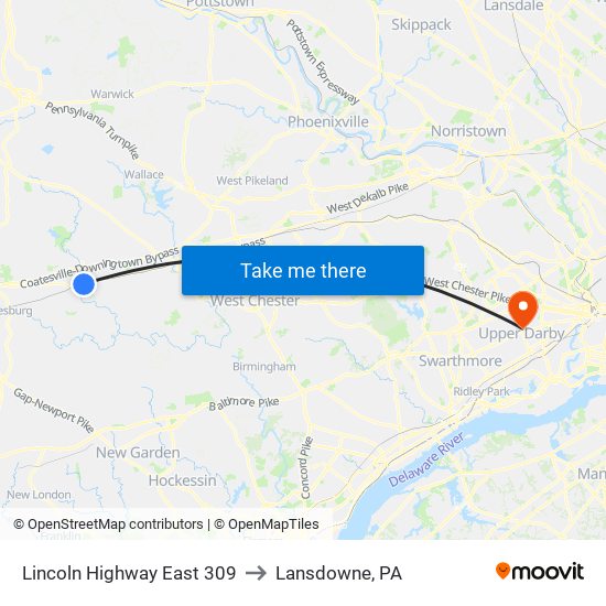 Lincoln Highway East 309 to Lansdowne, PA map