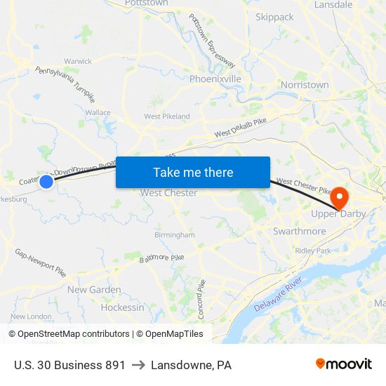 U.S. 30 Business 891 to Lansdowne, PA map
