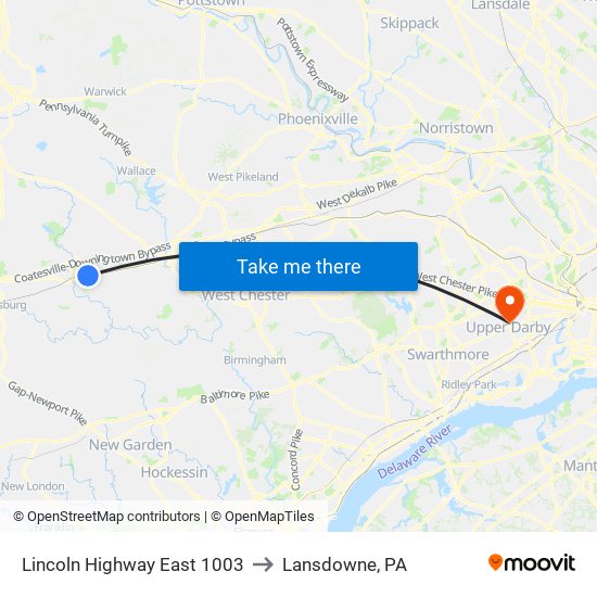Lincoln Highway East 1003 to Lansdowne, PA map