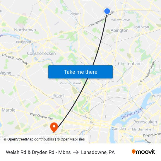 Welsh Rd & Dryden Rd - Mbns to Lansdowne, PA map