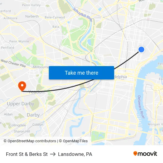 Front St & Berks St to Lansdowne, PA map