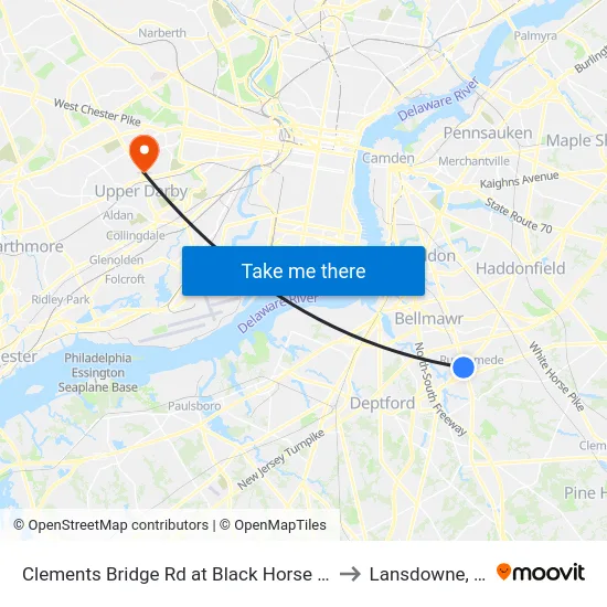 Clements Bridge Rd at Black Horse Pike to Lansdowne, PA map