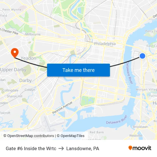 Gate #6 Inside the Wrtc to Lansdowne, PA map