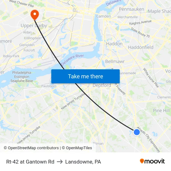 Rt-42 at Gantown Rd to Lansdowne, PA map
