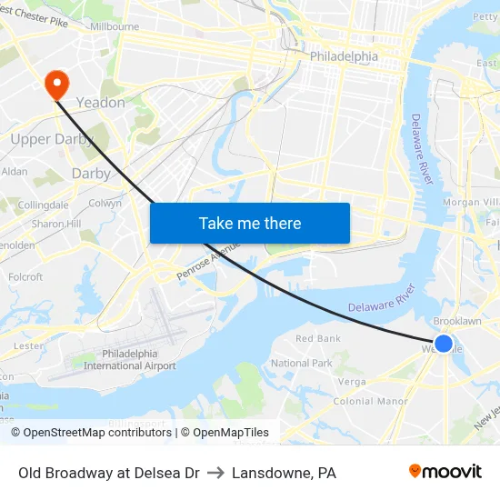 Old Broadway at Delsea Dr to Lansdowne, PA map