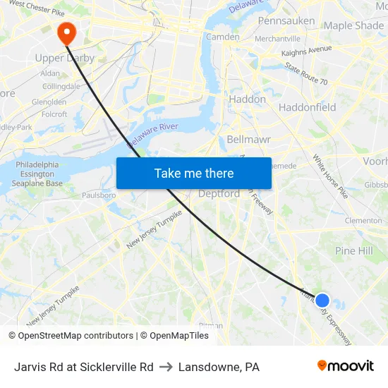 Jarvis Rd at Sicklerville Rd to Lansdowne, PA map
