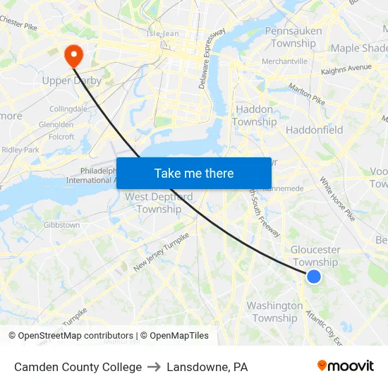 Camden County College to Lansdowne, PA map
