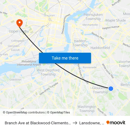 Branch Ave at Blackwood-Clementon Rd to Lansdowne, PA map