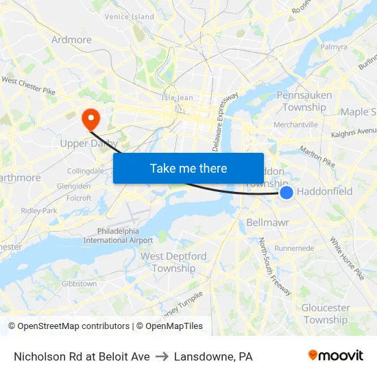 Nicholson Rd at Beloit Ave to Lansdowne, PA map
