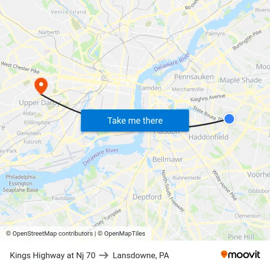 Kings Highway at Nj 70 to Lansdowne, PA map