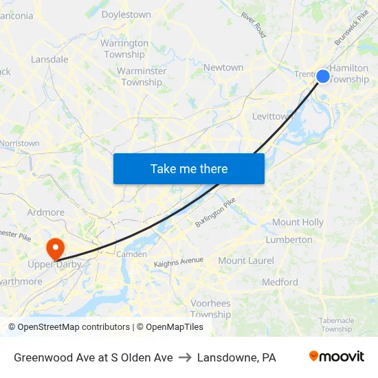 Greenwood Ave at S Olden Ave to Lansdowne, PA map