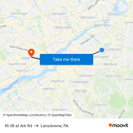 Rt-38 at Ark Rd to Lansdowne, PA map