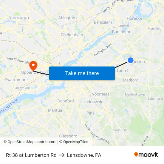 Rt-38 at Lumberton Rd to Lansdowne, PA map