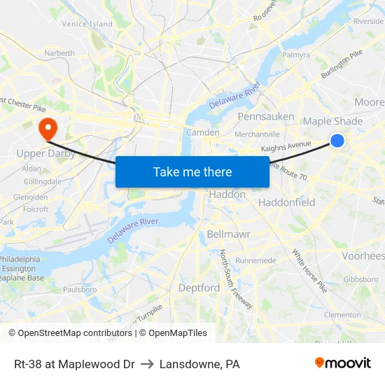 Rt-38 at Maplewood Dr to Lansdowne, PA map
