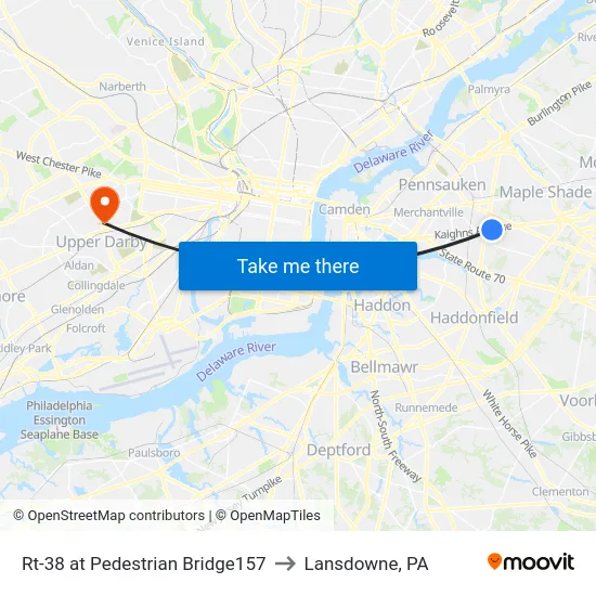 Rt-38 at Pedestrian Bridge157 to Lansdowne, PA map