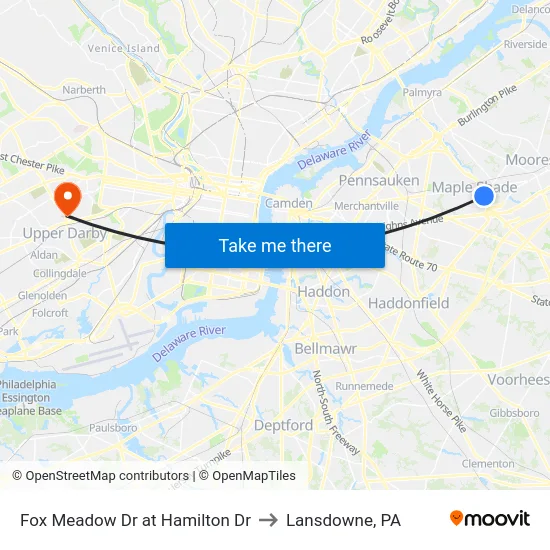 Fox Meadow Dr at Hamilton Dr to Lansdowne, PA map