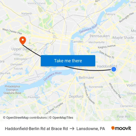 Haddonfield-Berlin Rd at Brace Rd to Lansdowne, PA map