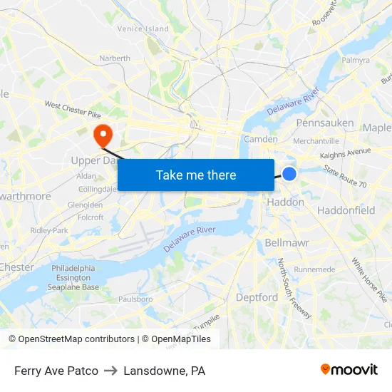 Ferry Ave Patco to Lansdowne, PA map