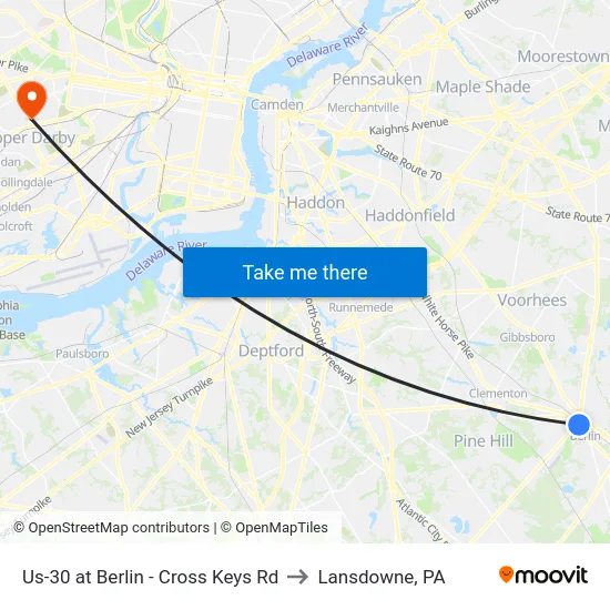 Us-30 at Berlin - Cross Keys Rd to Lansdowne, PA map