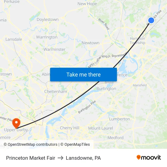 Princeton Market Fair to Lansdowne, PA map