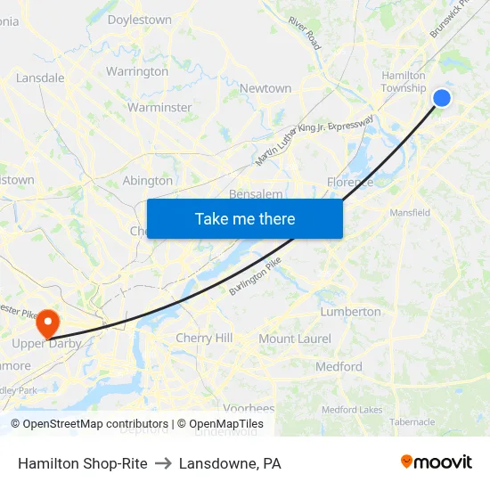 Hamilton Shop-Rite to Lansdowne, PA map