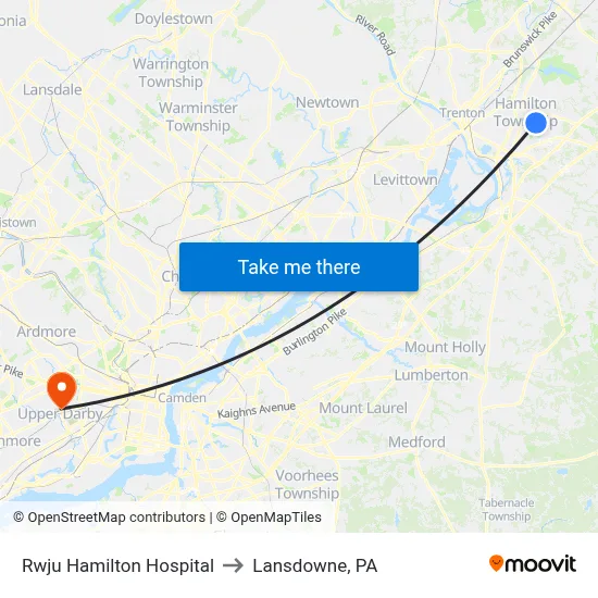 Rwju Hamilton Hospital to Lansdowne, PA map