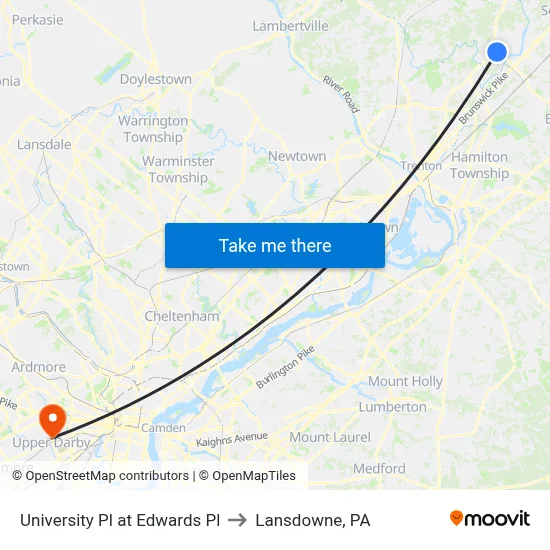 University Pl at Edwards Pl to Lansdowne, PA map