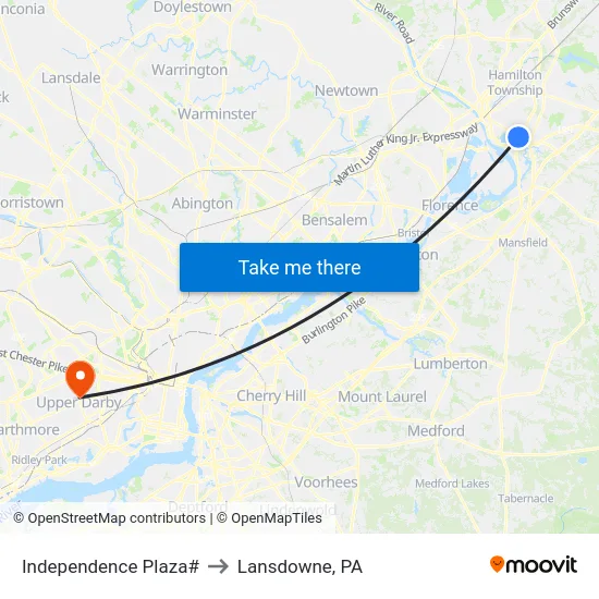 Independence Plaza# to Lansdowne, PA map