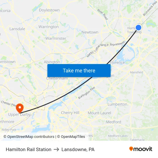 Hamilton Rail Station to Lansdowne, PA map