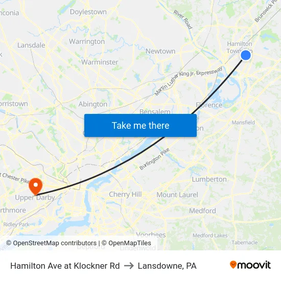 Hamilton Ave at Klockner Rd to Lansdowne, PA map