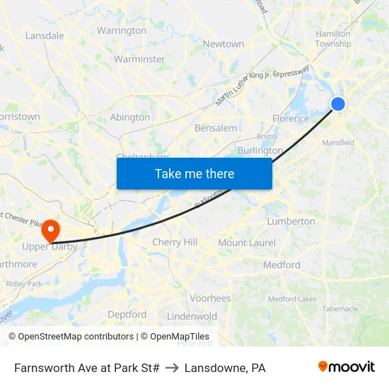 Farnsworth Ave at Park St# to Lansdowne, PA map