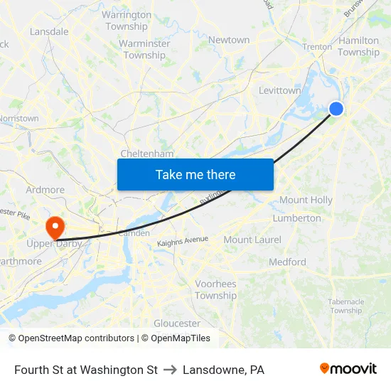 Fourth St at Washington St to Lansdowne, PA map