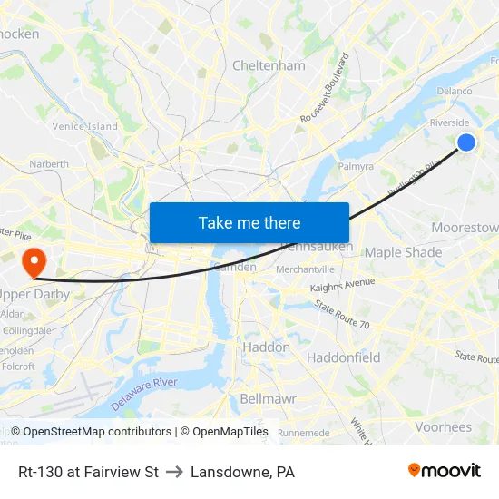 Rt-130 at Fairview St to Lansdowne, PA map
