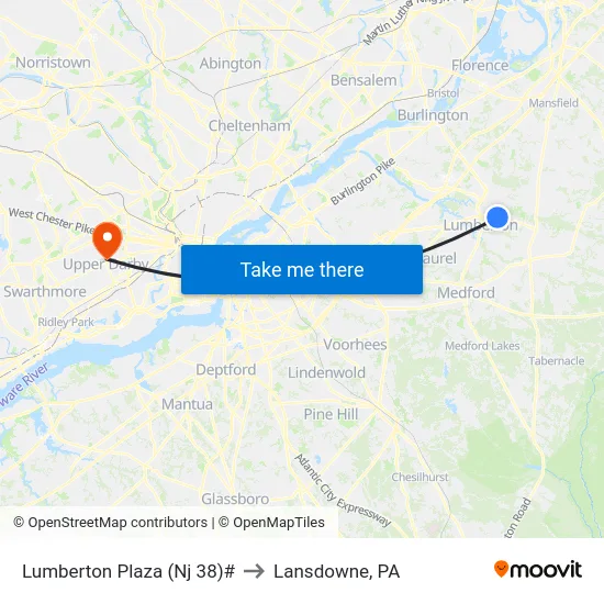 Lumberton Plaza (Nj 38)# to Lansdowne, PA map