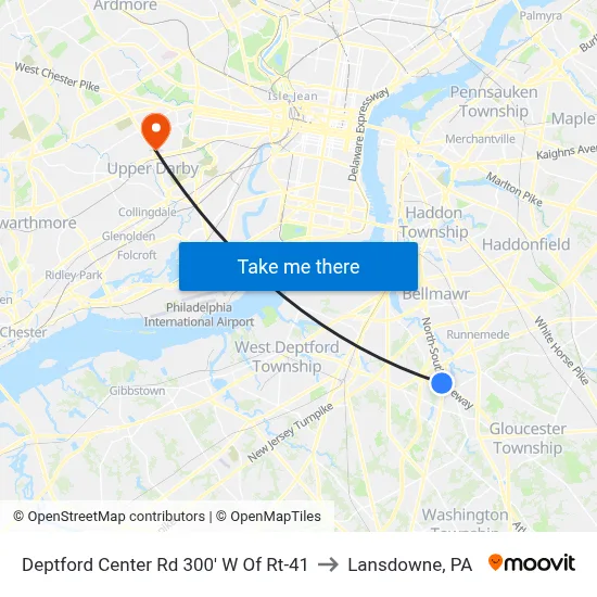 Deptford Center Rd 300' W Of Rt-41 to Lansdowne, PA map