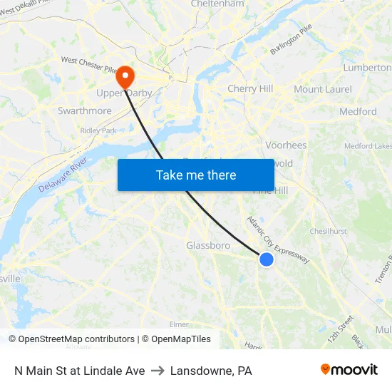N Main St at Lindale Ave to Lansdowne, PA map