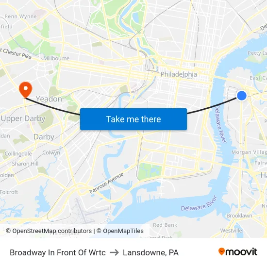 Broadway In Front Of Wrtc to Lansdowne, PA map