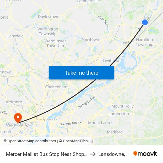 Mercer Mall at Bus Stop Near Shoprite to Lansdowne, PA map